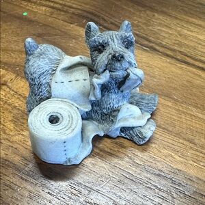 Gray  Scottish Dog Figurine with Toilet Paper miniature
